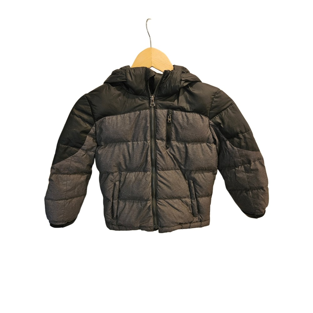 Polo Ralph Lauren Performance Down Puffer Jacket Boys 7 Hooded Black & Gray EUC